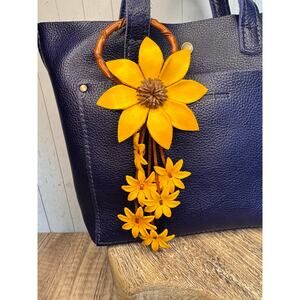 Leather Purse Charm Flower Charm Genuine Leather Yellow Daisy Bag Charm NEW!